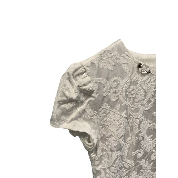 Vintage Jessica McClintock Girls Dress Size 8 White Embroidered Satin Formal - Picture 6 of 11